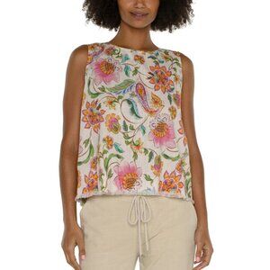 LIVERPOOL "Sallie" Woven Sleeveless Short Top Floral Paisley Mix Multi Pink XL